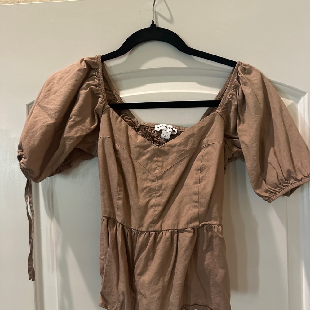 Trendy Brown Puff Sleeve Blouse